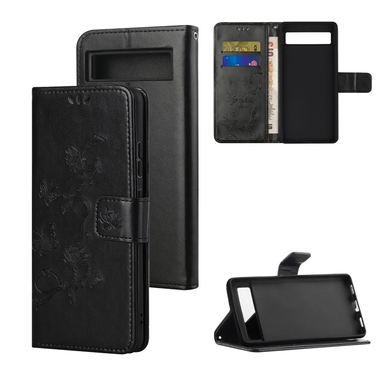 Étui portefeuille en cuir PU avec motif imprimé pour téléphone portable Google Pixel 8a - Noir