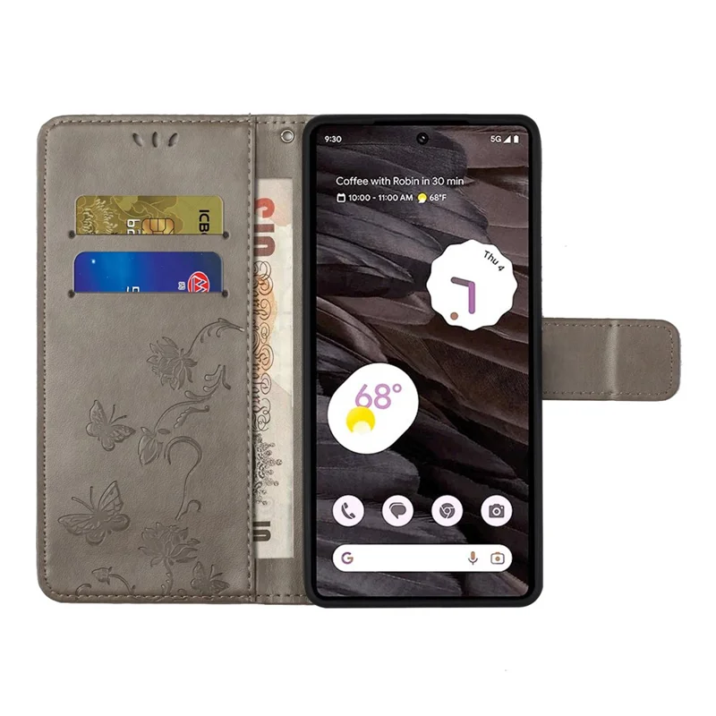 Til Google Pixel 8a mobiltelefonbeskyttelse med imponeret PU-læderwallet og faldsikker dækning - Grå