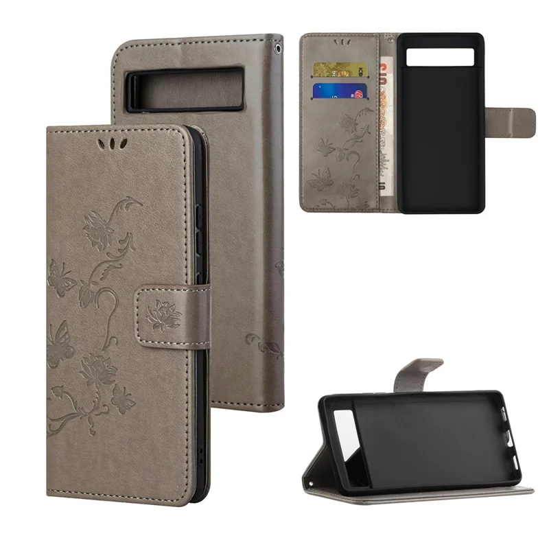 Til Google Pixel 8a mobiltelefonbeskyttelse med imponeret PU-læderwallet og faldsikker dækning - Grå