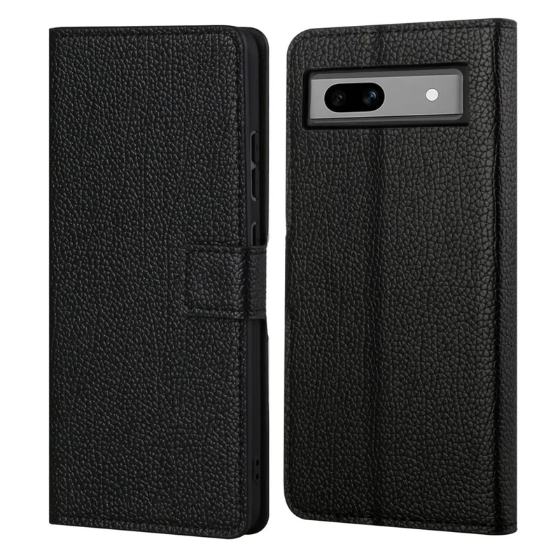 For Google Pixel 8a Cell Phone Case Litchi Texture PU Leather Anti-drop Cover with Wallet - Black