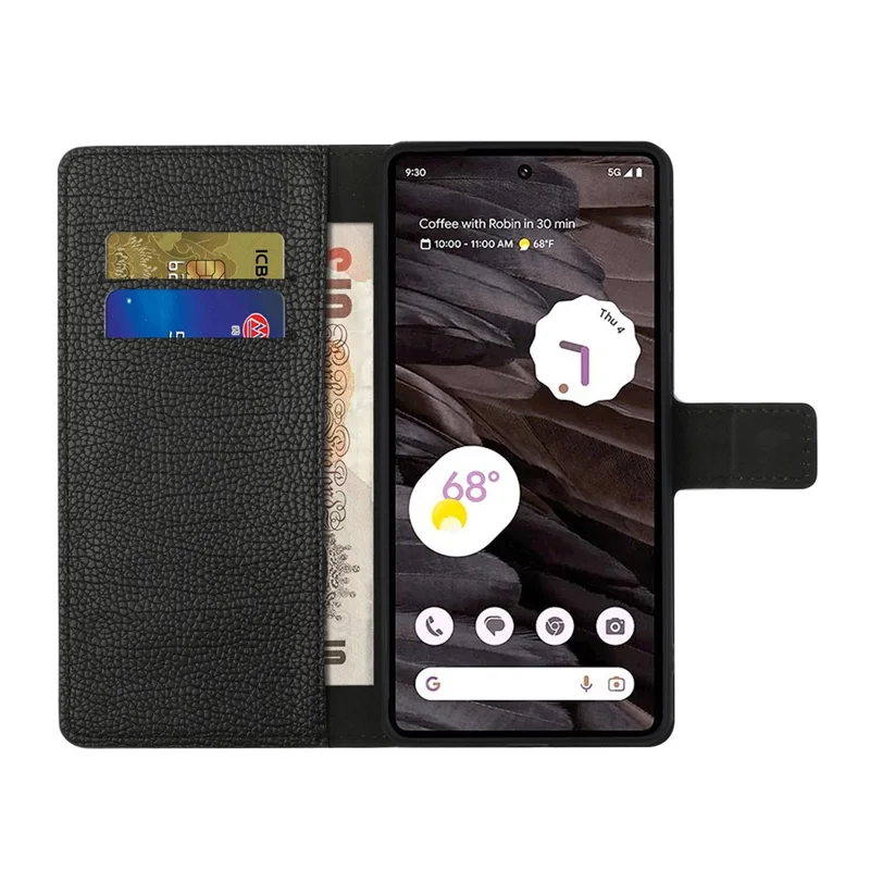 For Google Pixel 8a Cell Phone Case Litchi Texture PU Leather Anti-drop Cover with Wallet - Black