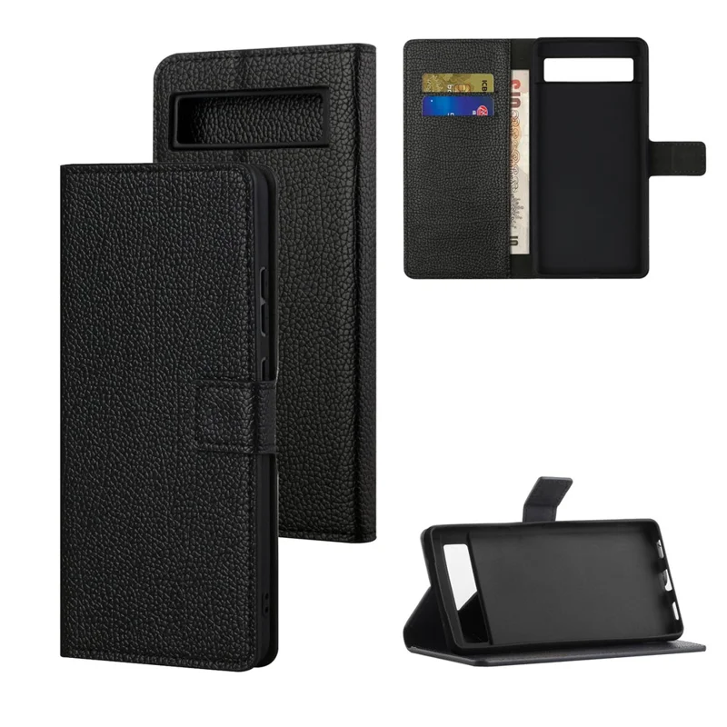 For Google Pixel 8a Cell Phone Case Litchi Texture PU Leather Anti-drop Cover with Wallet - Black