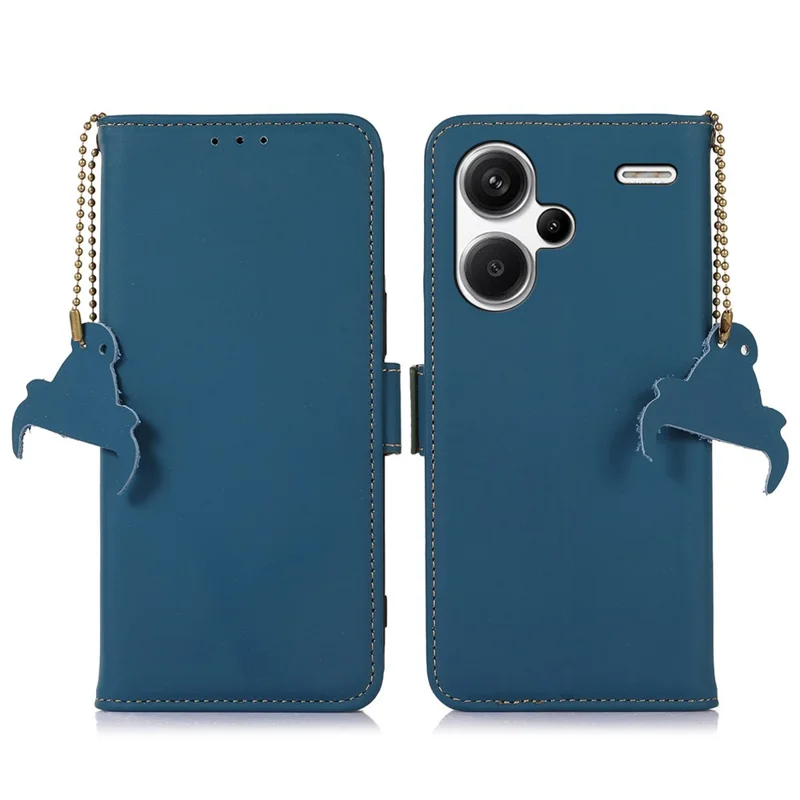 For Xiaomi Redmi Note 13 Pro+ 5G Cell Phone Case Silky Genuine Cow Leather Wallet Cover - Blue