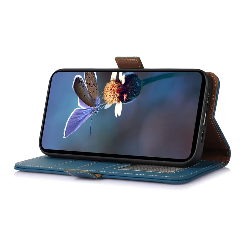 For Xiaomi Redmi Note 13 Pro+ 5G Cell Phone Case Silky Genuine Cow Leather Wallet Cover - Blue