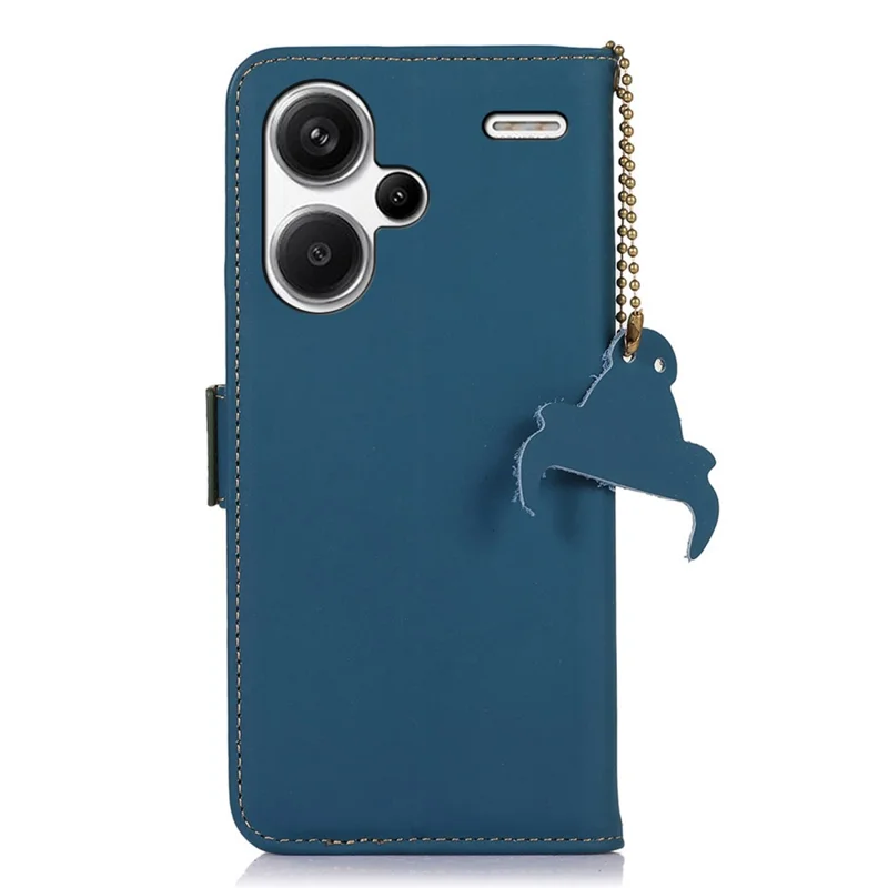 For Xiaomi Redmi Note 13 Pro+ 5G Cell Phone Case Silky Genuine Cow Leather Wallet Cover - Blue