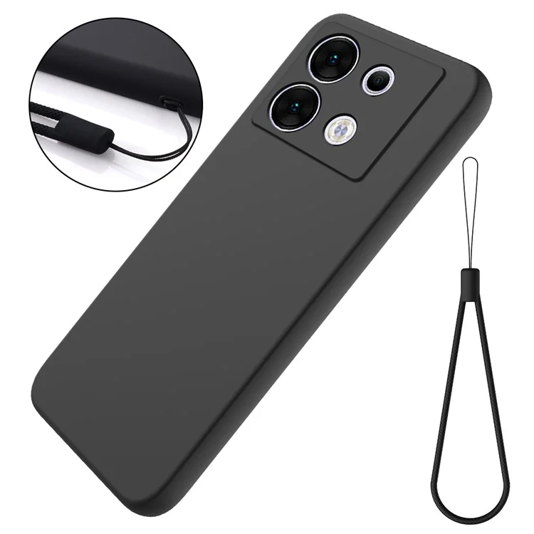 Für Infinix Zero 30 5G X6731 Hülle, Soft Lining Handyhülle, Flüssiger Silikon Handyschale mit Trageriemen - Schwarz