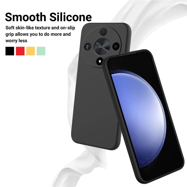 For Honor X9b 5G / Magic6 Lite 5G Case Phone Cover Soft Lining Liquid Silicone Shell with Strap - Black