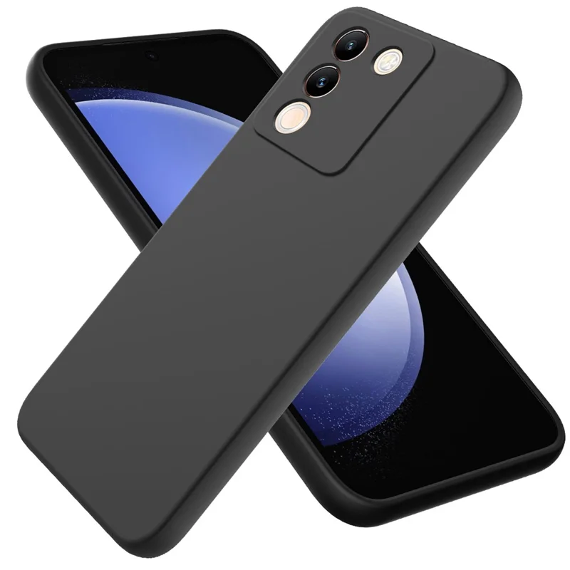For vivo Y200 (India) 5G Case Soft Lining Anti-scratch Liquid Silicone Cover with Strap - Black