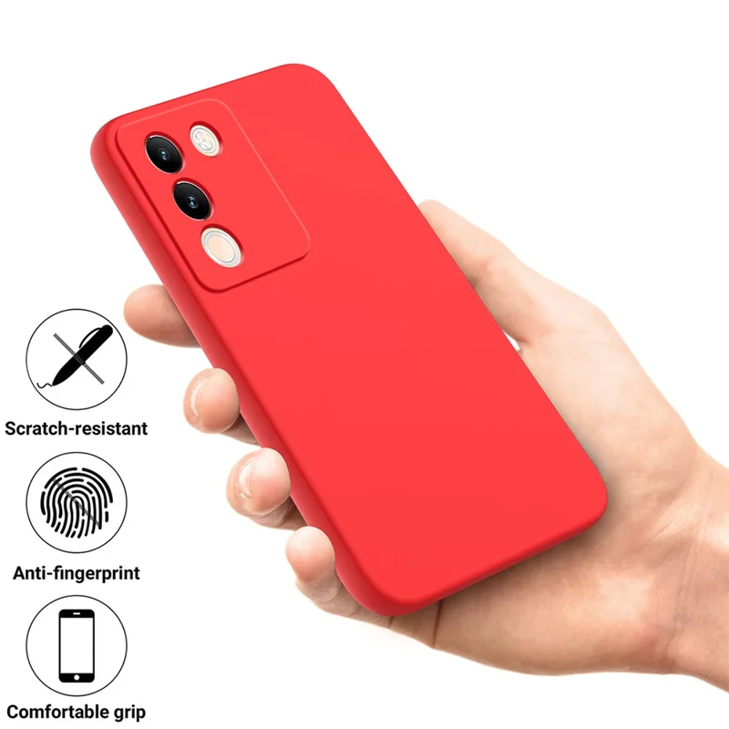 For vivo Y200 (India) 5G Case Soft Lining Anti-scratch Liquid Silicone Cover with Strap - Red