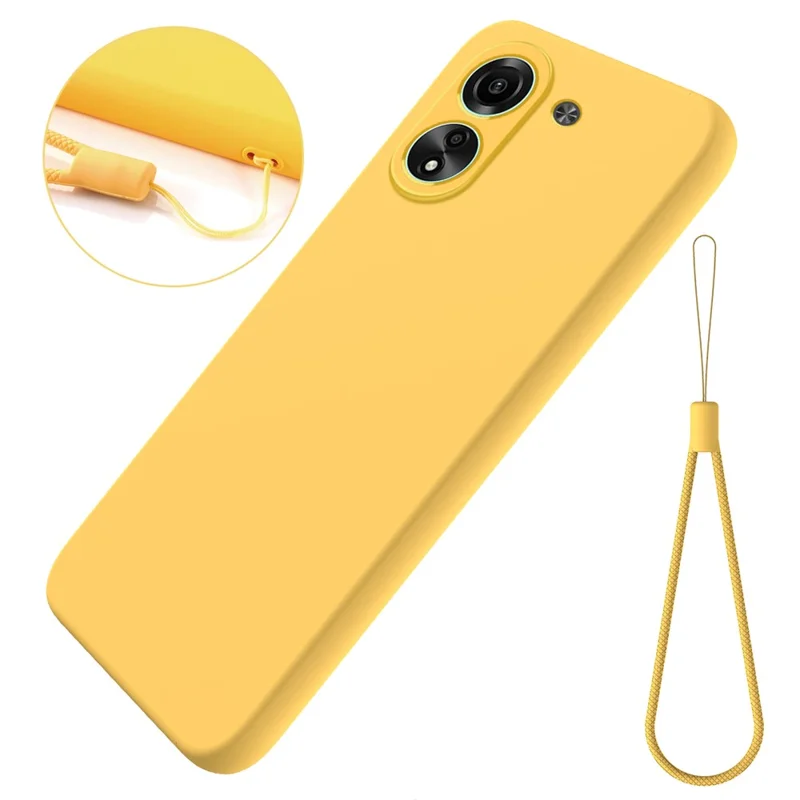 For Xiaomi Redmi 13C 4G / Poco C65 4G Case Soft Lining Liquid Silicone Shell Slim-Fit Phone Cover with Strap - Yellow