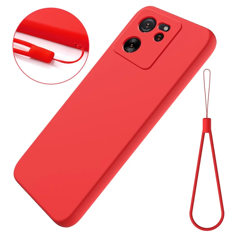 For Xiaomi 13T Pro / 13T / Redmi K60 Ultra Case Soft Lining Liquid Silicone Phone Covering Shell with Strap - Red