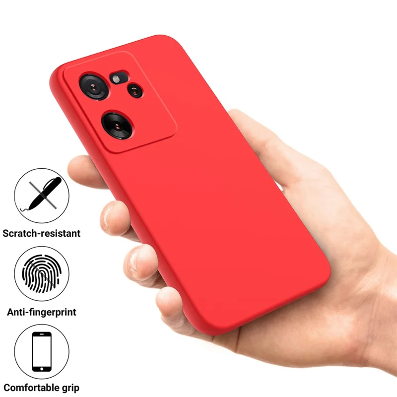 For Xiaomi 13T Pro / 13T / Redmi K60 Ultra Case Soft Lining Liquid Silicone Phone Covering Shell with Strap - Red