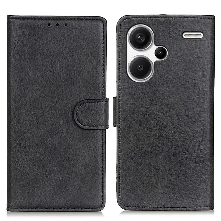 Für Xiaomi Redmi Note 13 Pro+ 5G Handyhüllen Kuhledertextur Folio Flip PU-Leder-Cover - Schwarz