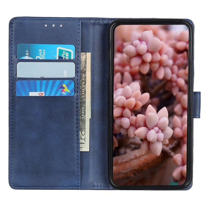 For Xiaomi Redmi Note 13 Pro+ 5G Cell Phone Cases Cowhide Texture Folio Flip PU Leather Cover - Blue
