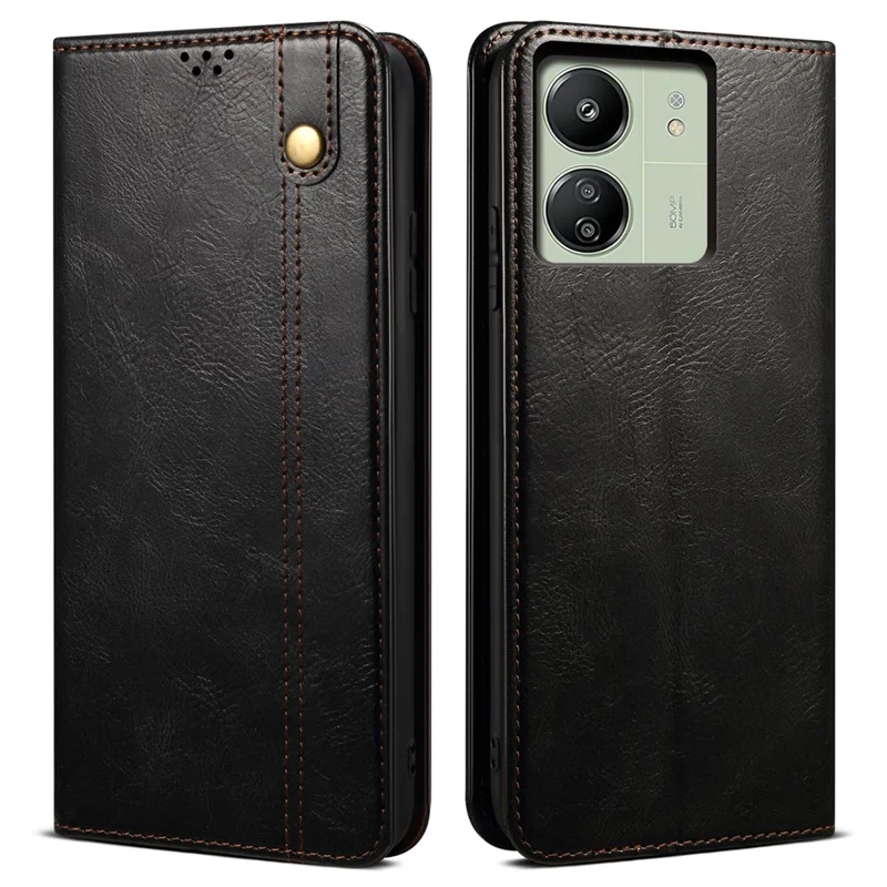 For Xiaomi Redmi 13C 4G / Poco C65 4G Cover PU Leather Anti-drop Stand Cell Phone Case - Black