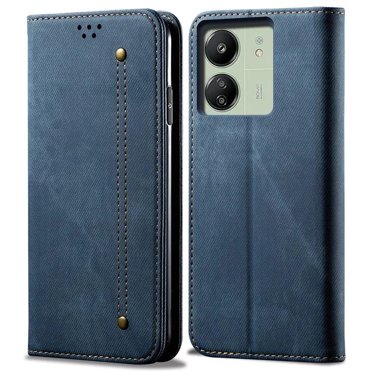 Para Xiaomi Redmi 13C 4G / Poco C65 4G Funda de teléfono móvil tipo cartera de piel PU resistente a caídas - Azul
