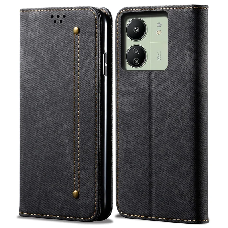 For Xiaomi Redmi 13C 4G / Poco C65 4G Cell Phone Case Wallet PU Leather Anti-fall Shell - Black