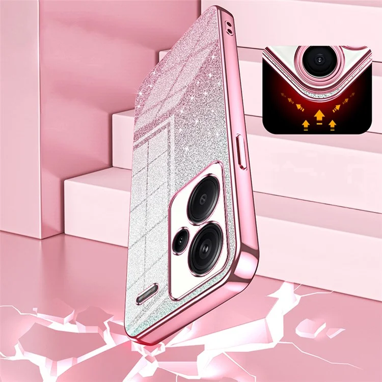For Xiaomi Redmi Note 13 Pro+ 5G TPU Cover Precise Cutout Glitter Design Cell Phone Case - Pink