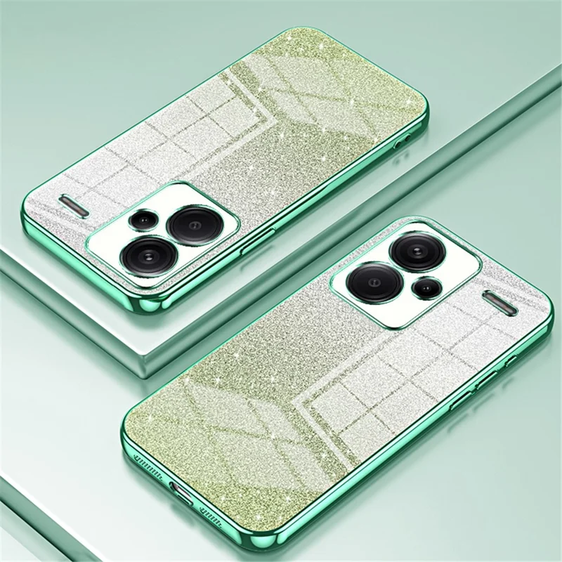 For Xiaomi Redmi Note 13 Pro+ 5G TPU Cover Precise Cutout Glitter Design Cell Phone Case - Green