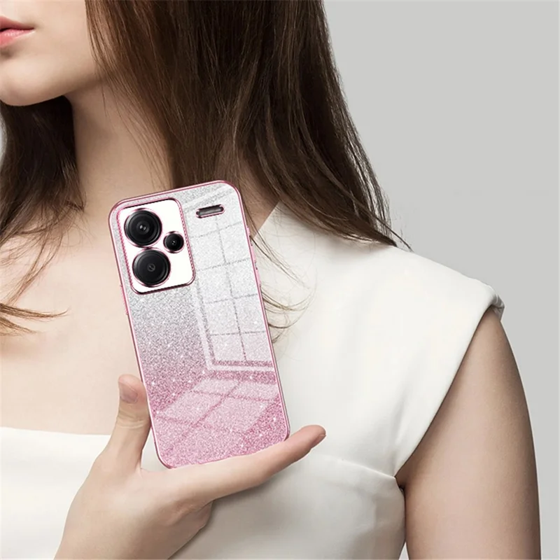 For Xiaomi Redmi Note 13 Pro+ 5G TPU Cover Precise Cutout Glitter Design Cell Phone Case - Green