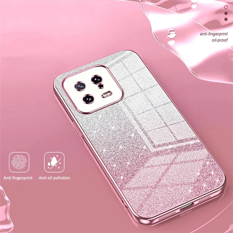 For Xiaomi 13 Cover Soft TPU Precise Cutout Gradient Glitter Design Cell Phone Case - Pink