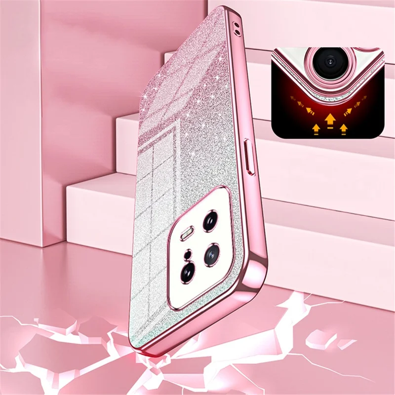 For Xiaomi 13 Cover Soft TPU Precise Cutout Gradient Glitter Design Cell Phone Case - Pink