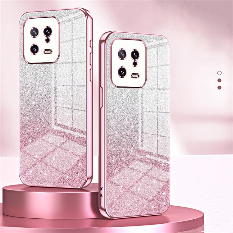 Pour Xiaomi 13 Housse Souple TPU Découpe Précise Conception Brillante Dégradé Paillettes - Rose