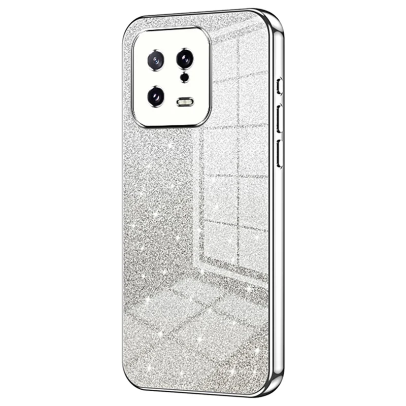 For Xiaomi 13 Cover Soft TPU Precise Cutout Gradient Glitter Design Cell Phone Case - Silver