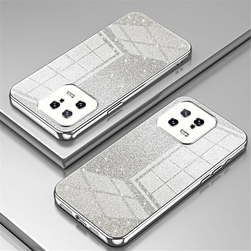For Xiaomi 13 Cover Soft TPU Precise Cutout Gradient Glitter Design Cell Phone Case - Silver
