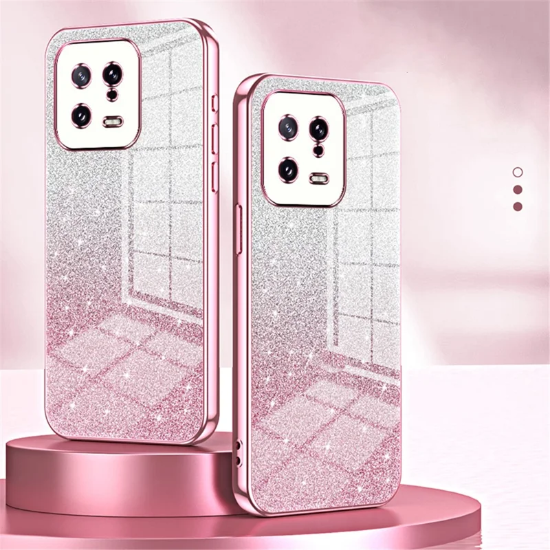 For Xiaomi 13 Cover Soft TPU Precise Cutout Gradient Glitter Design Cell Phone Case - Silver