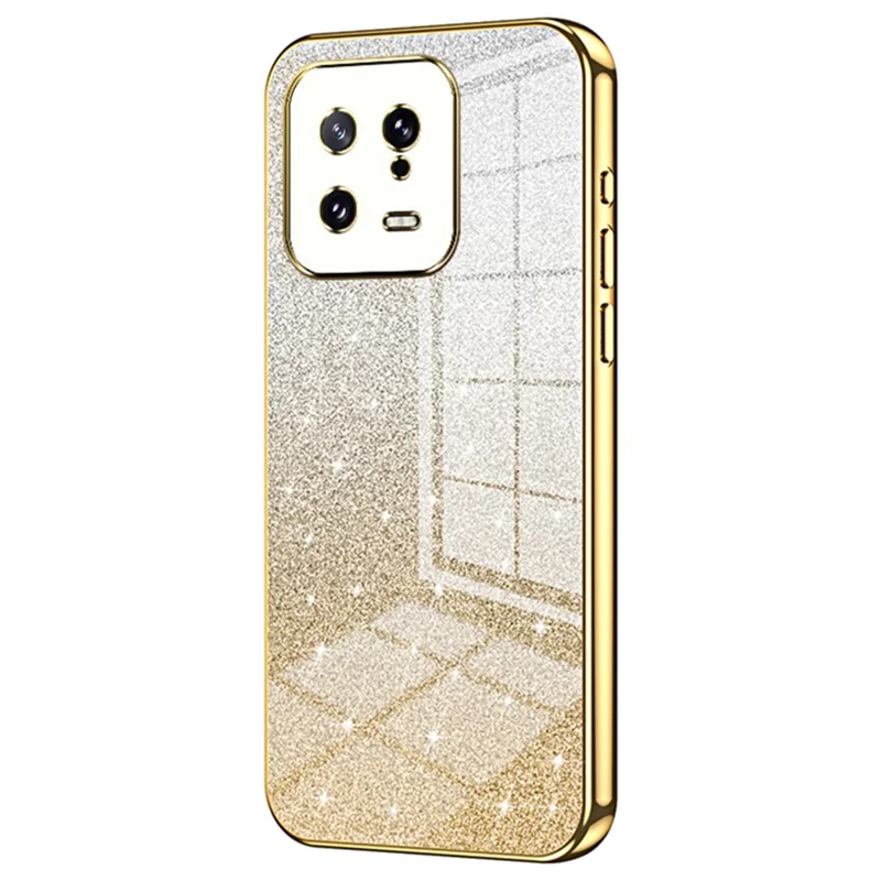 For Xiaomi 13 Cover Soft TPU Precise Cutout Gradient Glitter Design Cell Phone Case - Gold