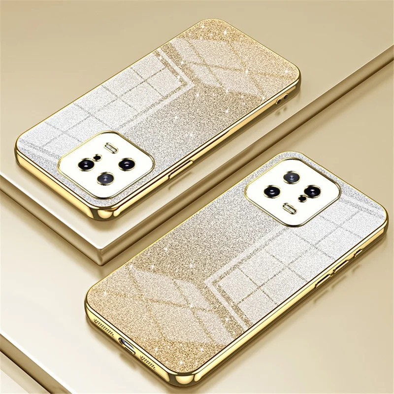 For Xiaomi 13 Cover Soft TPU Precise Cutout Gradient Glitter Design Cell Phone Case - Gold