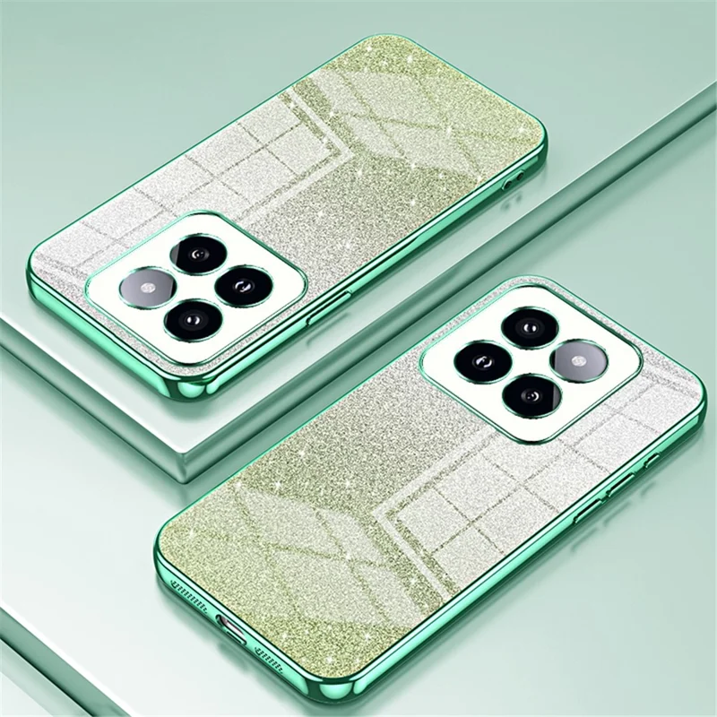 Per Xiaomi 14 Pro Guscio di cellulare in TPU a prova di caduta con glitter preciso - Verde