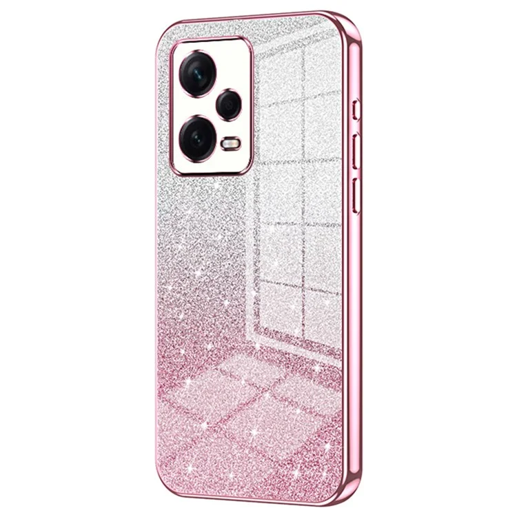 Capa Traseira para Xiaomi Redmi Note 12 Pro+ 5G Recorte Preciso Gradiente Glitter TPU Capa de Telefone Celular - Rosa