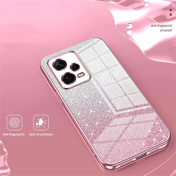 Capa Traseira para Xiaomi Redmi Note 12 Pro+ 5G Recorte Preciso Gradiente Glitter TPU Capa de Telefone Celular - Rosa