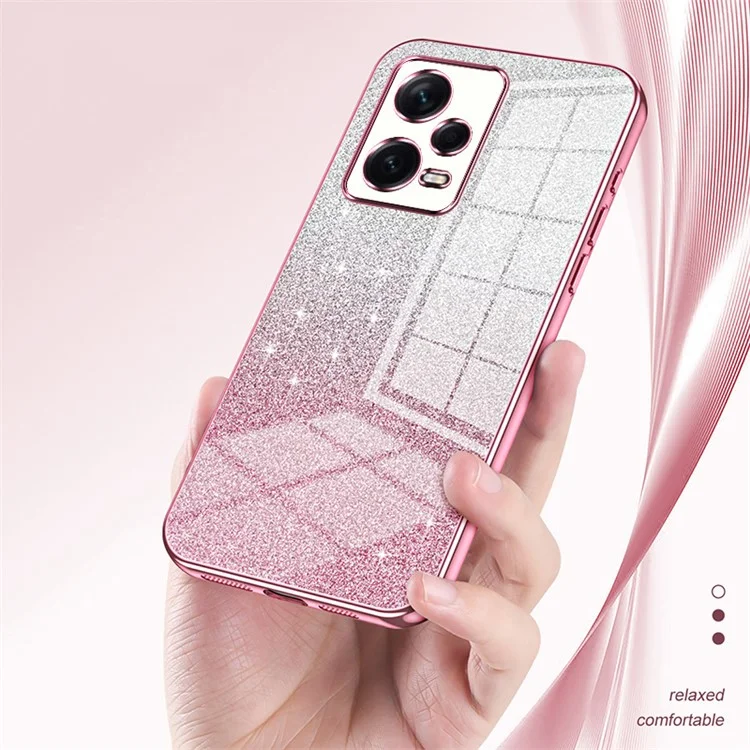 Capa Traseira para Xiaomi Redmi Note 12 Pro+ 5G Recorte Preciso Gradiente Glitter TPU Capa de Telefone Celular - Rosa