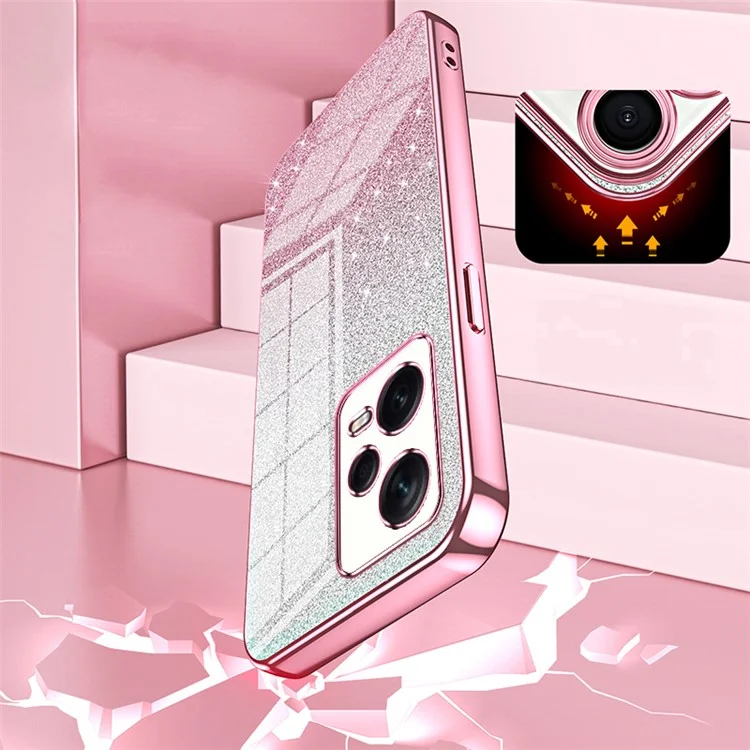 Capa Traseira para Xiaomi Redmi Note 12 Pro+ 5G Recorte Preciso Gradiente Glitter TPU Capa de Telefone Celular - Rosa