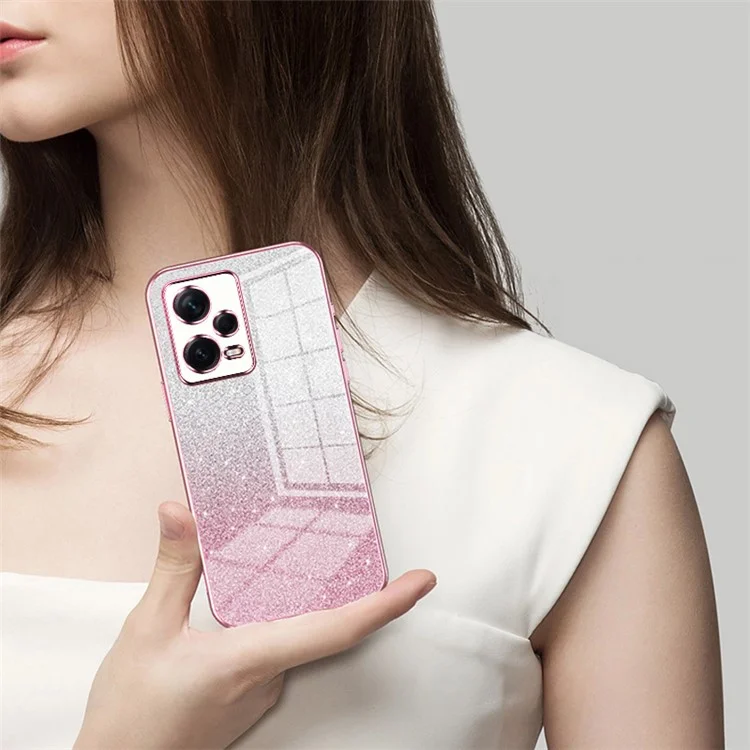 Capa Traseira para Xiaomi Redmi Note 12 Pro+ 5G Recorte Preciso Gradiente Glitter TPU Capa de Telefone Celular - Rosa