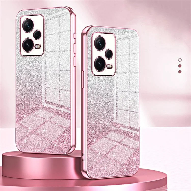 Capa Traseira para Xiaomi Redmi Note 12 Pro+ 5G Recorte Preciso Gradiente Glitter TPU Capa de Telefone Celular - Rosa