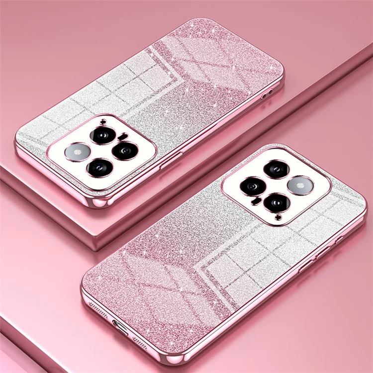 Funda Protectora Posterior para Xiaomi 14 Recorte Preciso Gradiente Glitter Funda de Teléfono Celular TPU - Rosa