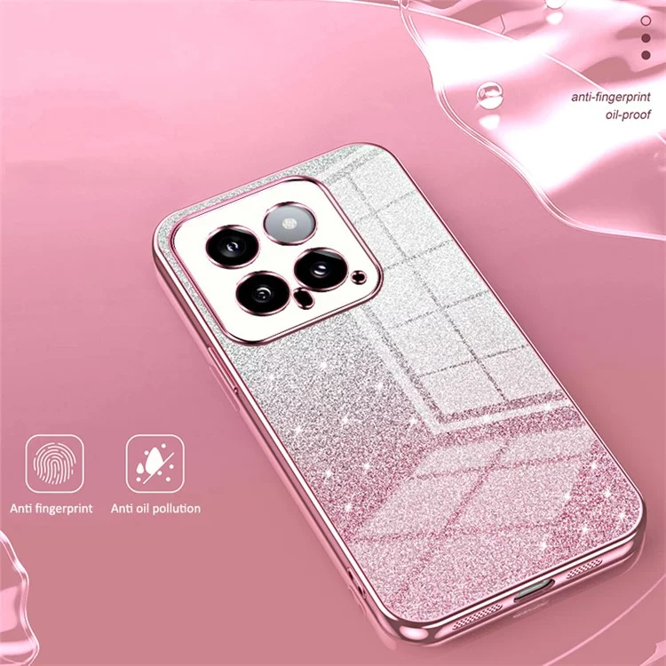 Funda Protectora Posterior para Xiaomi 14 Recorte Preciso Gradiente Glitter Funda de Teléfono Celular TPU - Rosa