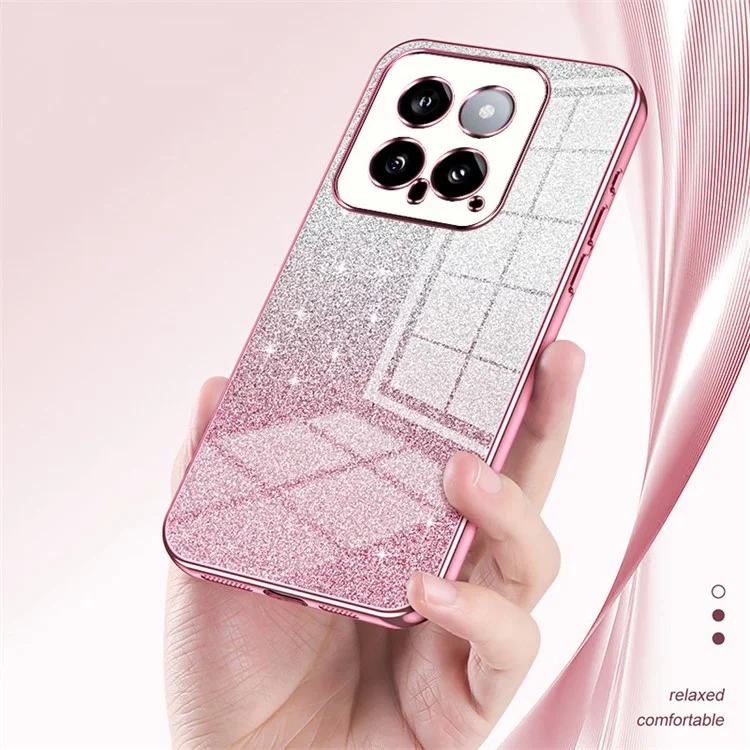 Funda Protectora Posterior para Xiaomi 14 Recorte Preciso Gradiente Glitter Funda de Teléfono Celular TPU - Rosa