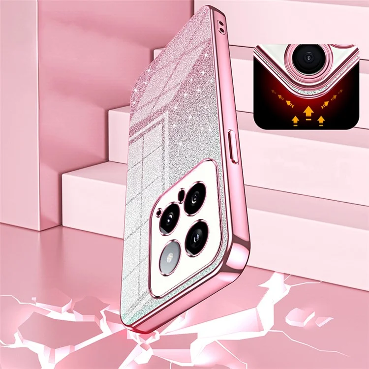 Funda Protectora Posterior para Xiaomi 14 Recorte Preciso Gradiente Glitter Funda de Teléfono Celular TPU - Rosa