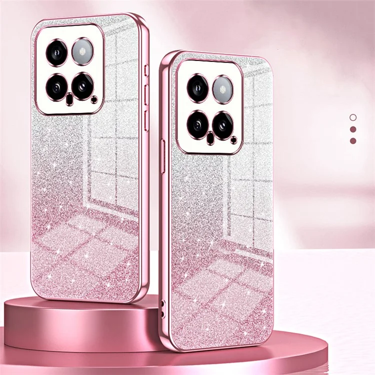 Funda Protectora Posterior para Xiaomi 14 Recorte Preciso Gradiente Glitter Funda de Teléfono Celular TPU - Rosa