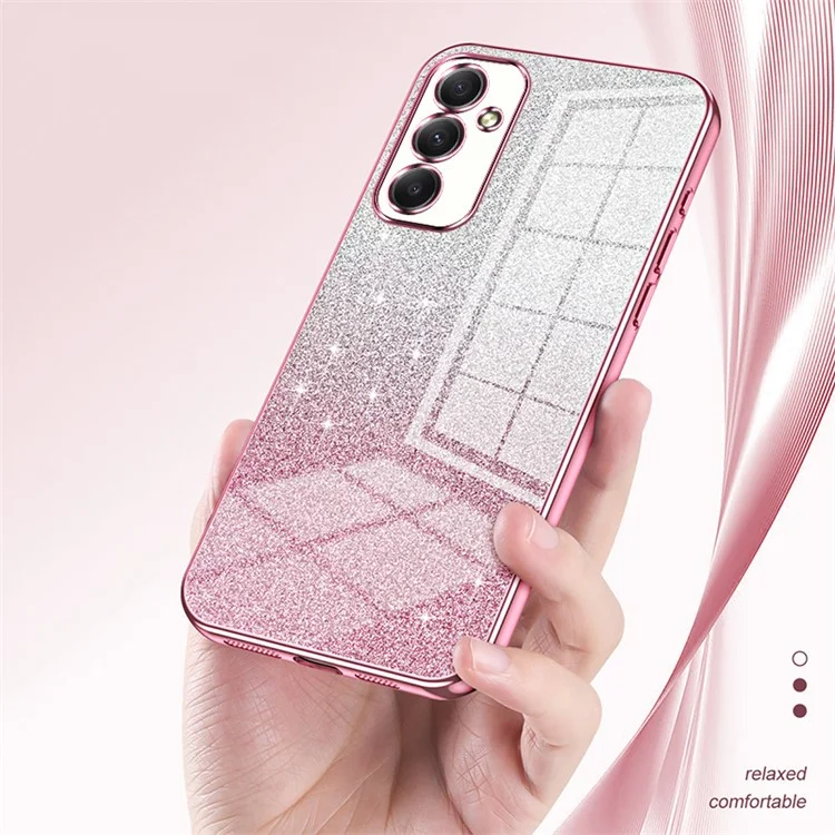 For Samsung Galaxy A34 5G Cell Phone Cases Electroplating Gradient Glitter TPU Cover - Pink