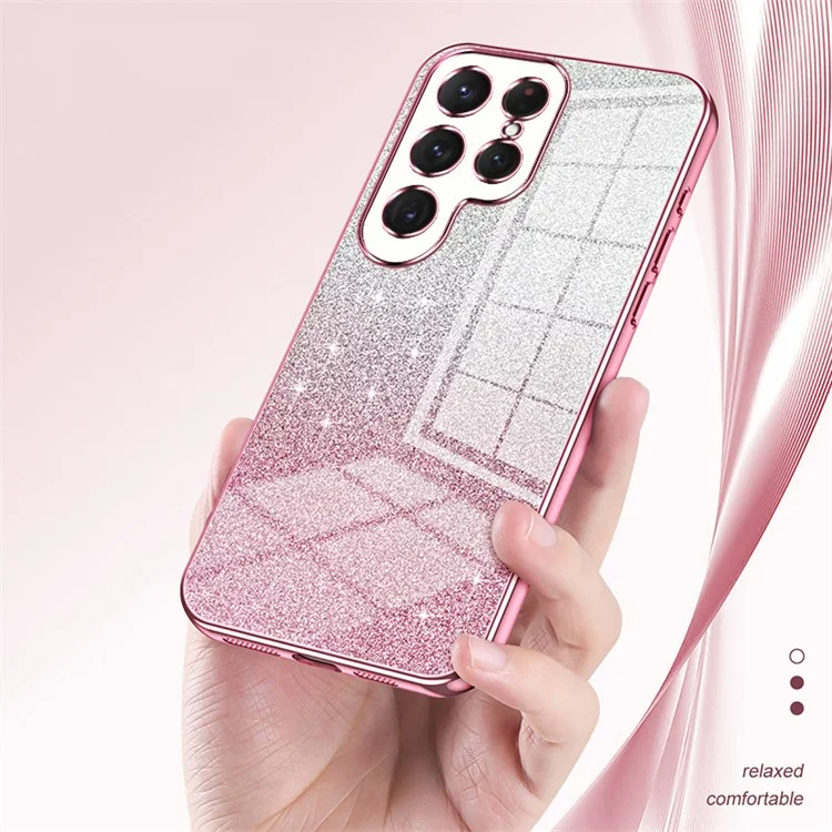 For Samsung Galaxy S24 Ultra TPU Case Precise Cutout Glitter Design Phone Back Cover - Pink