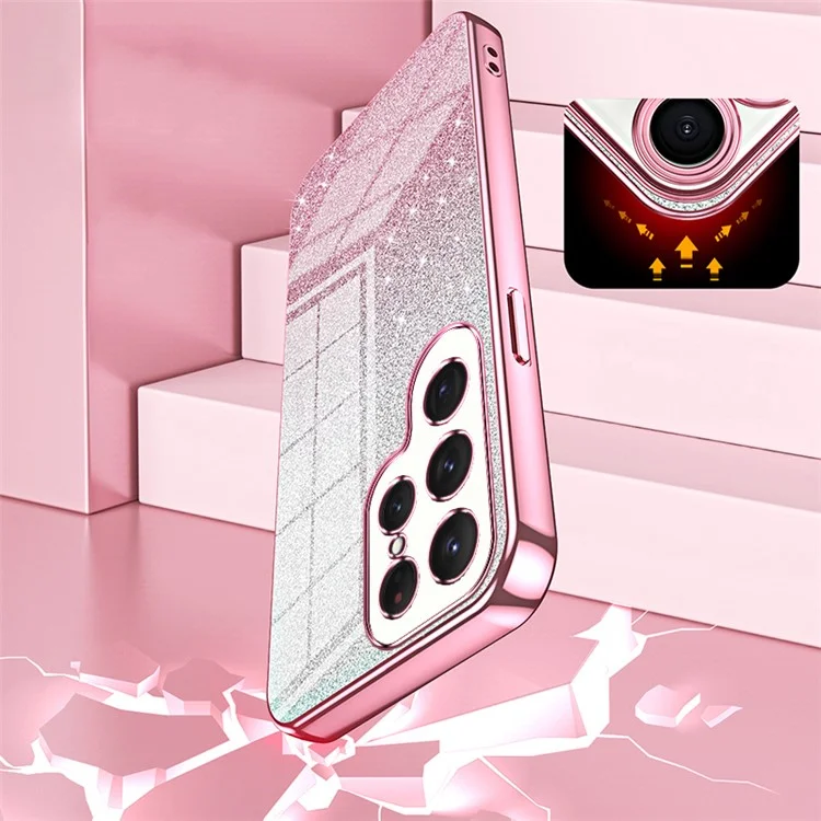 For Samsung Galaxy S24 Ultra TPU Case Precise Cutout Glitter Design Phone Back Cover - Pink