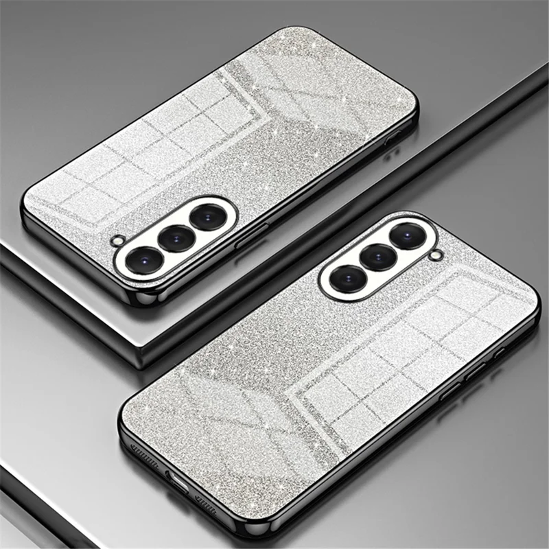 For Samsung Galaxy S23 Case Slim-Fit Glitter Precise Cutout TPU Cell Phone Protector - Black