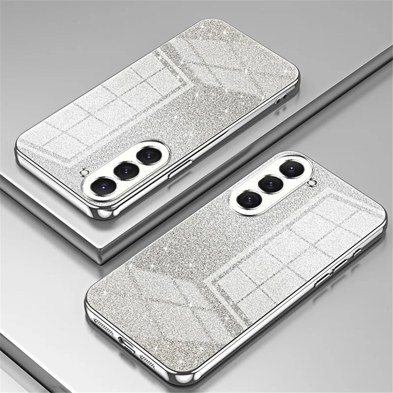 For Samsung Galaxy S23 Case Slim-Fit Glitter Precise Cutout TPU Cell Phone Protector - Silver