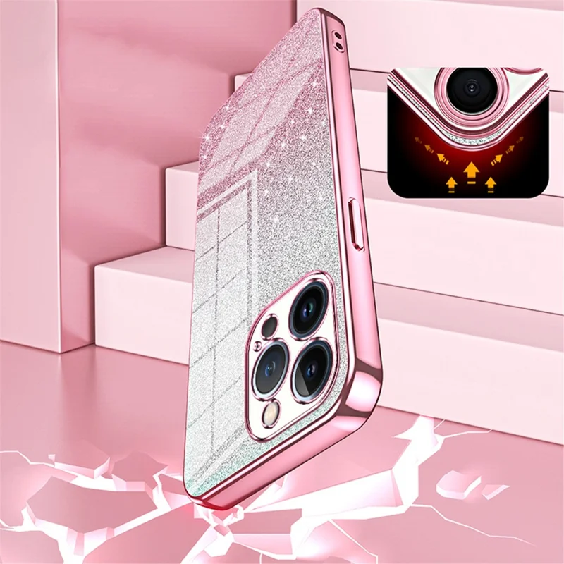 Für iPhone 13 Pro Handyhülle Präziser Ausschnitt Elektroplattierung Farbverlauf Glitzer TPU-Abdeckung - Pink